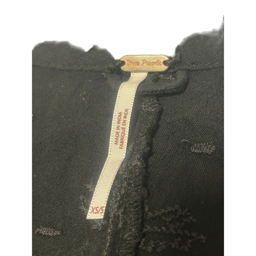 Free People Embroidered Paisley Kimono Cardigan Ruffle Bell Sleeve Black XS/S - Picture 3 of 9